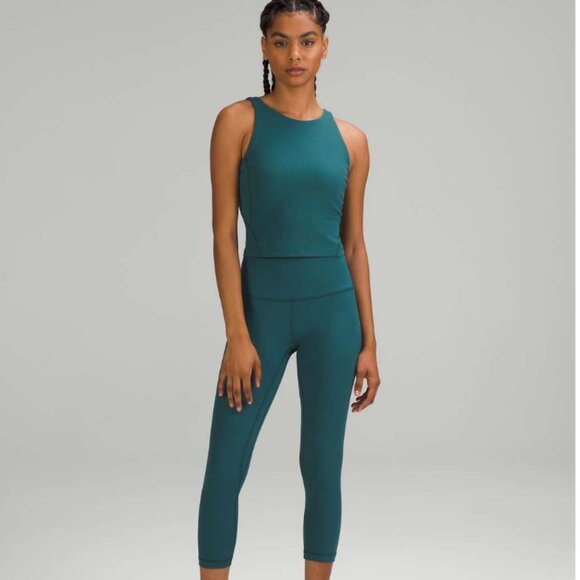 Lululemon Align Ribbed High-Neck Cropped Tank Top Green Jasper 6 - Picture 1 of 6